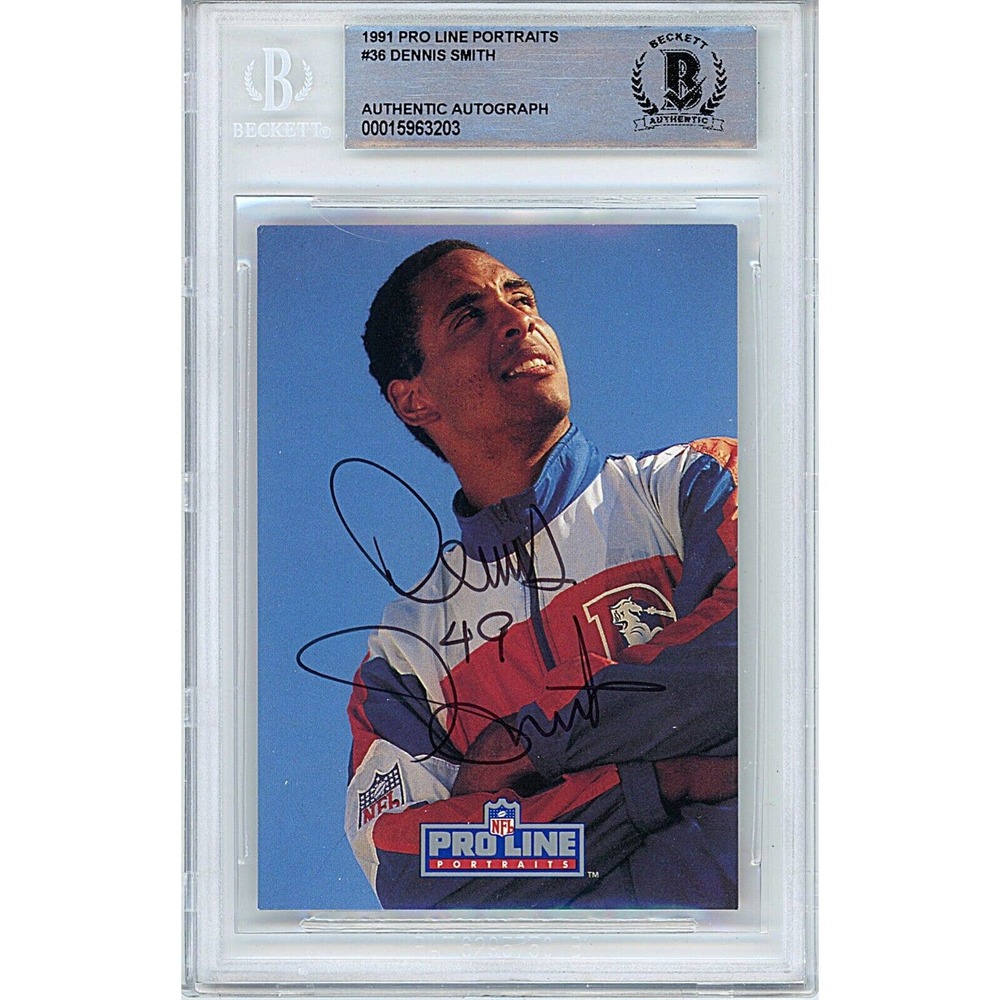 Dennis Smith Autograph Football Card Beckett Denver Broncos Signed 1991 Pro Line